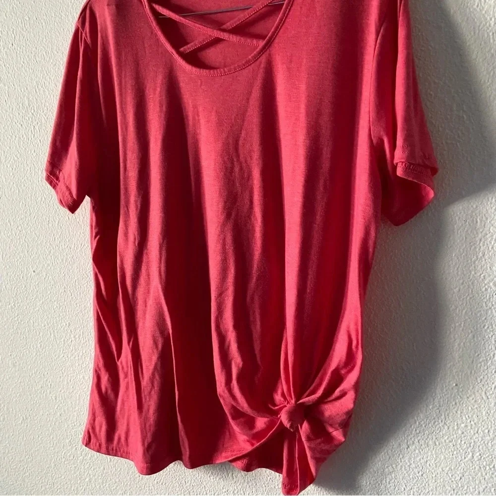 Pink Cross Front Tee 2XL Casual Short Sleeve Everyday Spring Summer Cotton